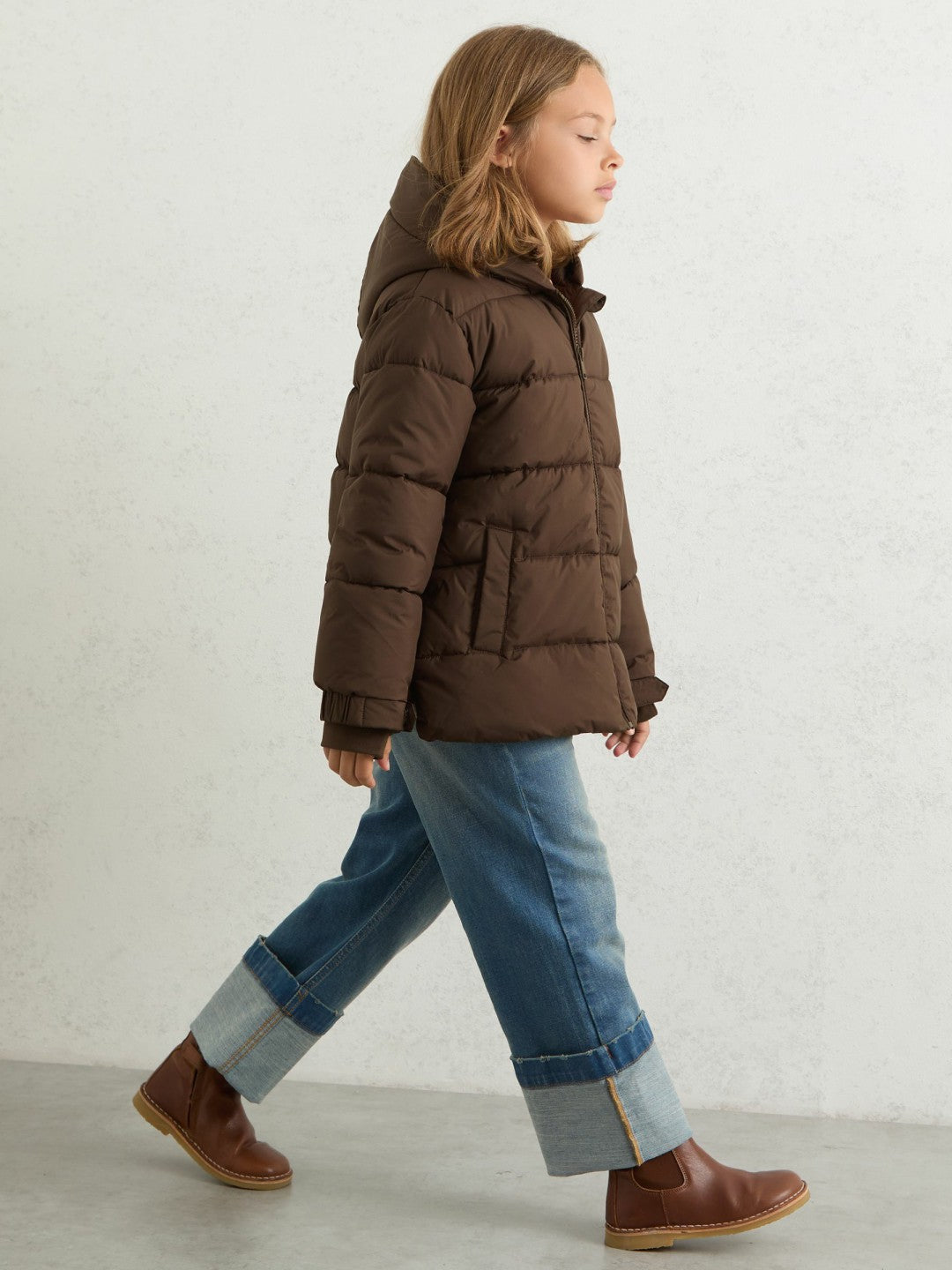 9-13 yrs Short Hooded Puffer Coat Chocolate | Children