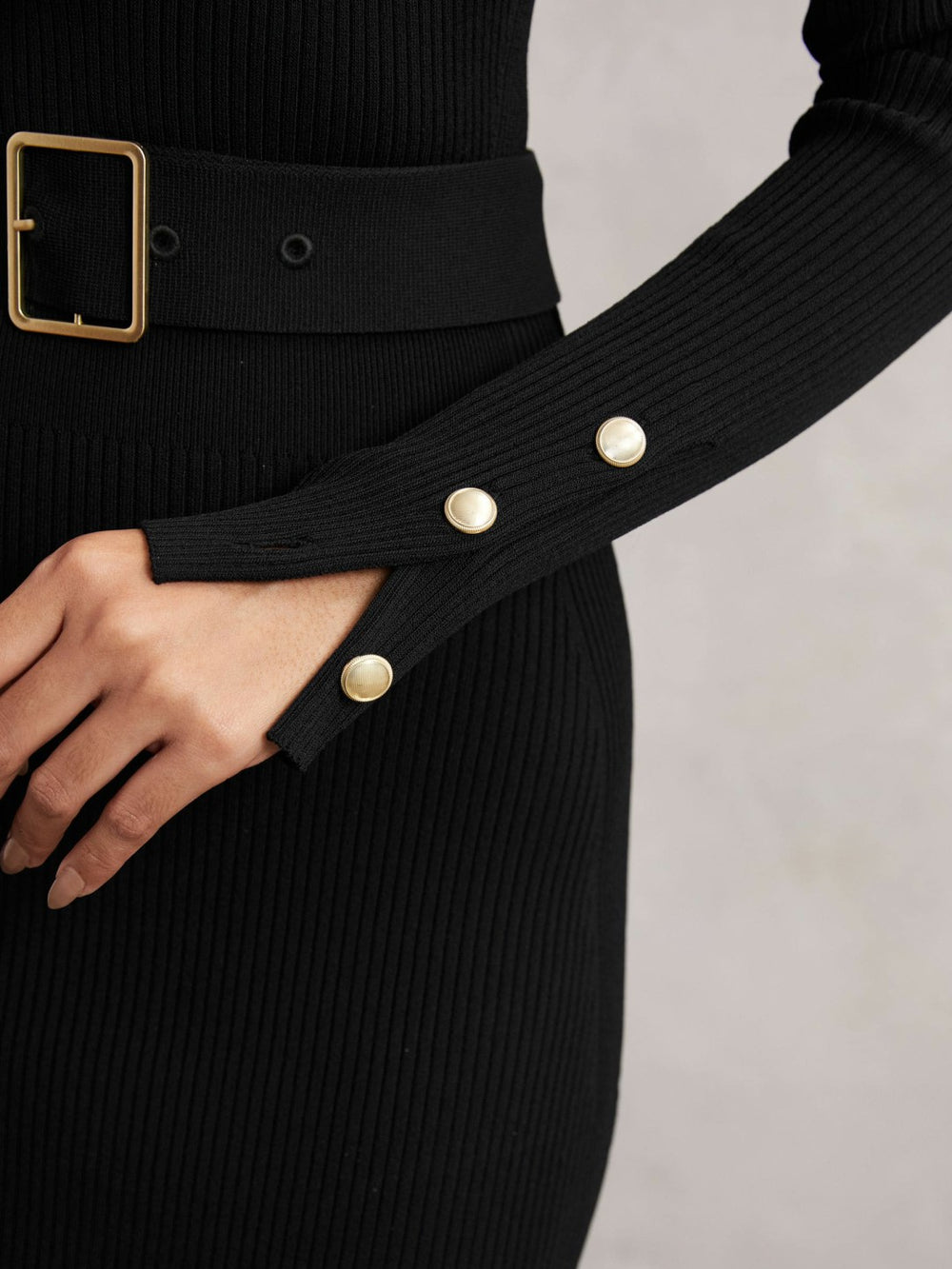 Buttoned Rib-Knit Midi Dress Black | Womens