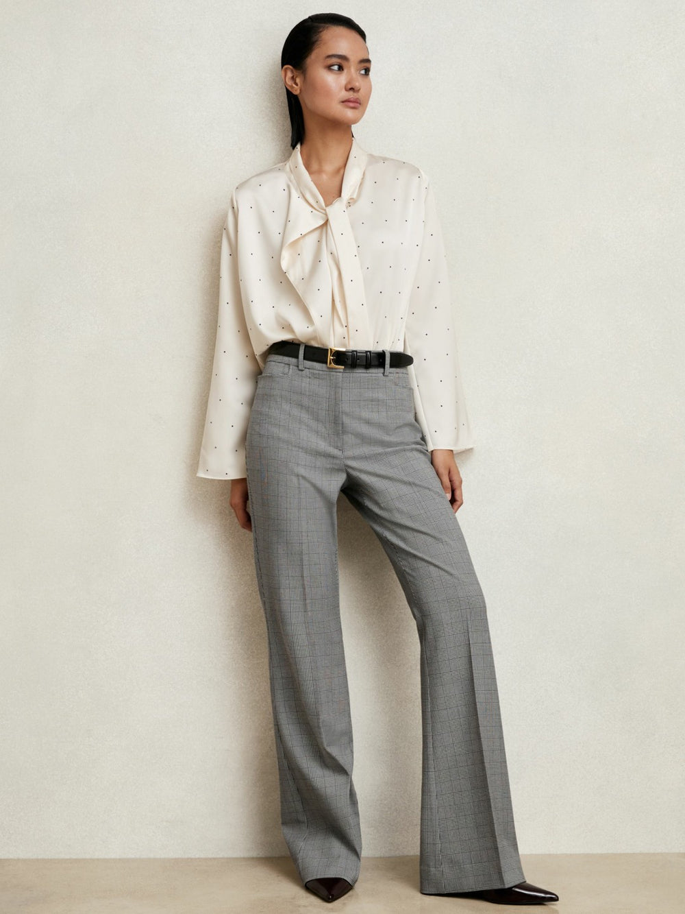 Petite Check Flared Suit Trousers Grey | Womens