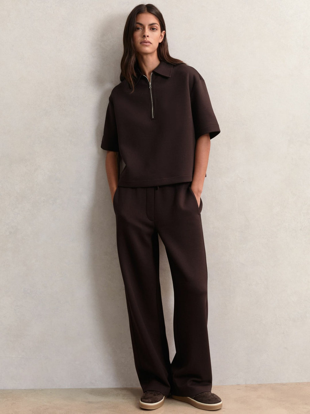 Short-Sleeve Half-Zip Sweatshirt Plum Purple | Womens