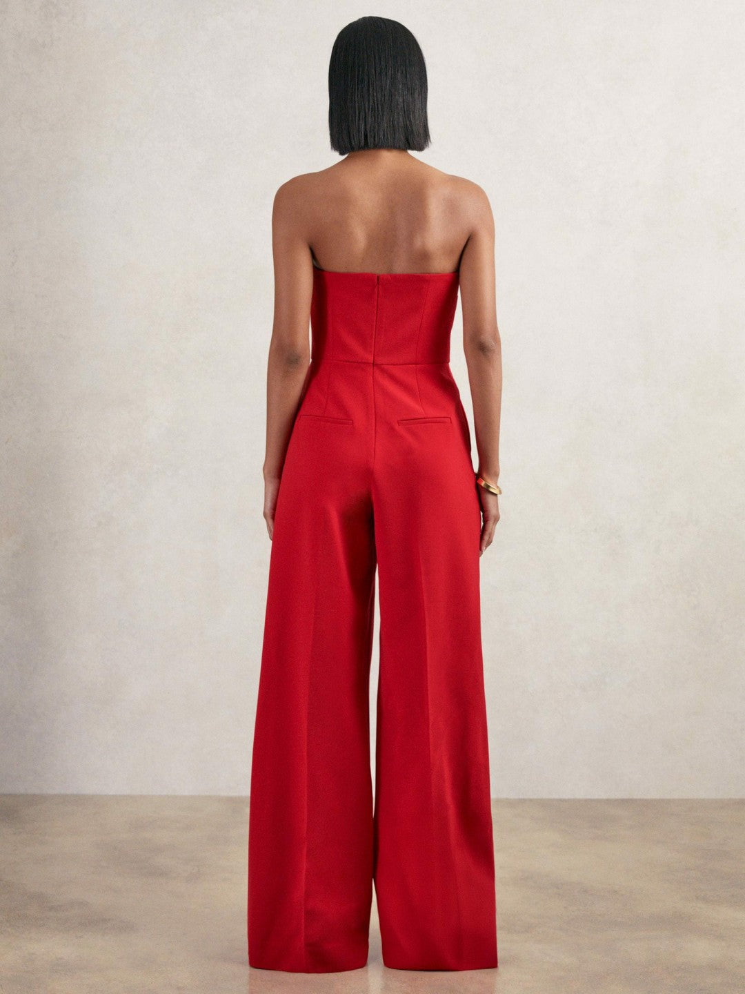 Structured Strapless Wide-Leg Jumpsuit Red | Womens