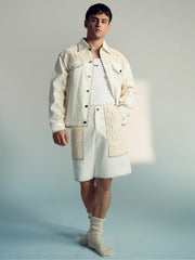 | Tom Daley Crochet Denim Jacket Off White | Mens