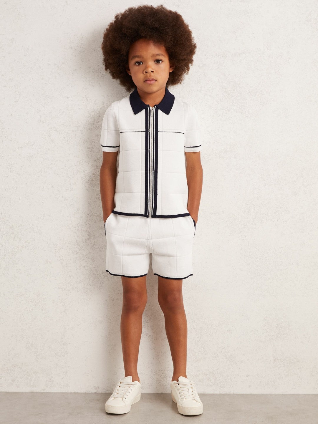 Tipped Knit Stitch-Detail Shorts White/Navy | Children
