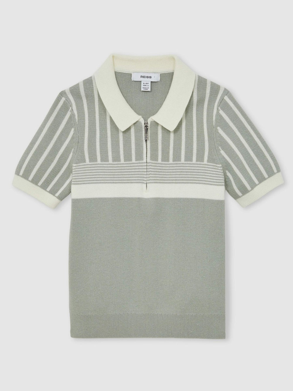 3-9 yrs Cotton Stripe Knit Half-Zip Polo Shirt Sage Green/Off White | Children