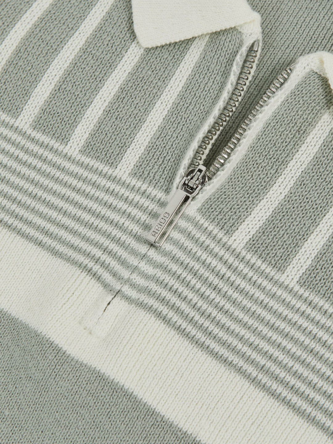 3-9 yrs Cotton Stripe Knit Half-Zip Polo Shirt Sage Green/Off White | Children