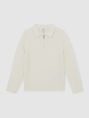 9-13 yrs Wool Waffle-Knit Half-Zip Polo Shirt Off White | Children