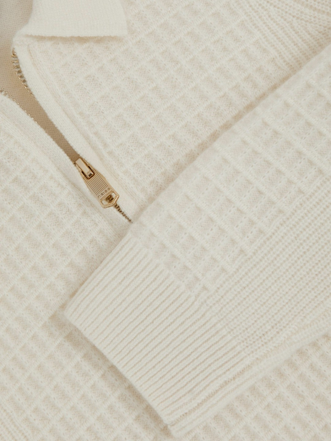 9-13 yrs Wool Waffle-Knit Half-Zip Polo Shirt Off White | Children