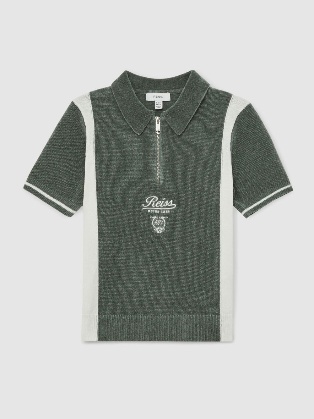 3-9 yrs Chenille Tipped Motor Cars Polo Shirt Dark Sage Green/White | Children