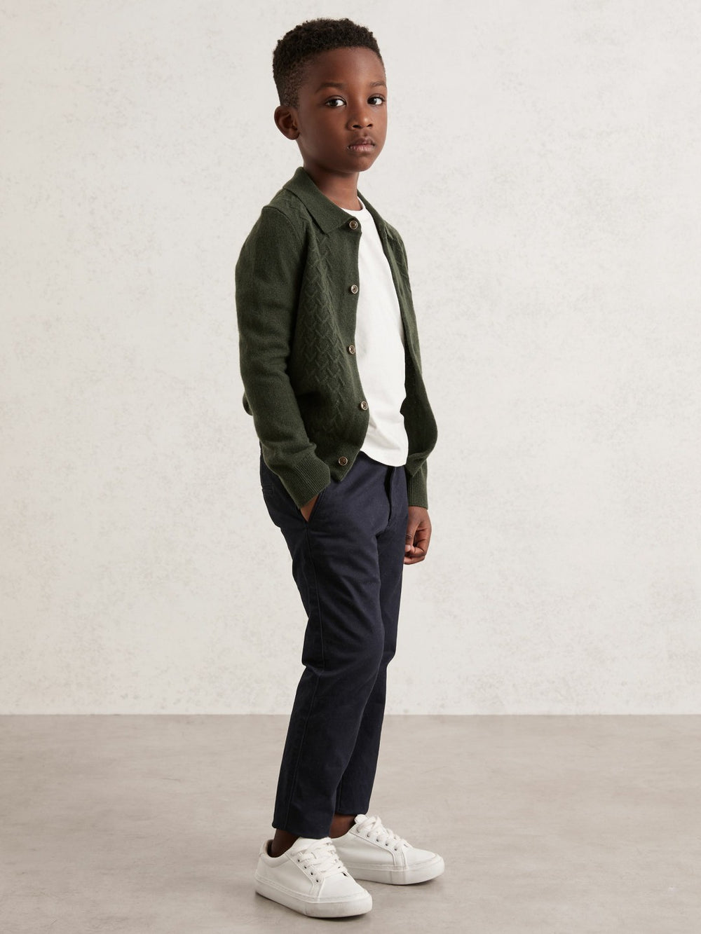 3-9 yrs Wool V-Stitch Button-Through Cardigan Forest Green | Children