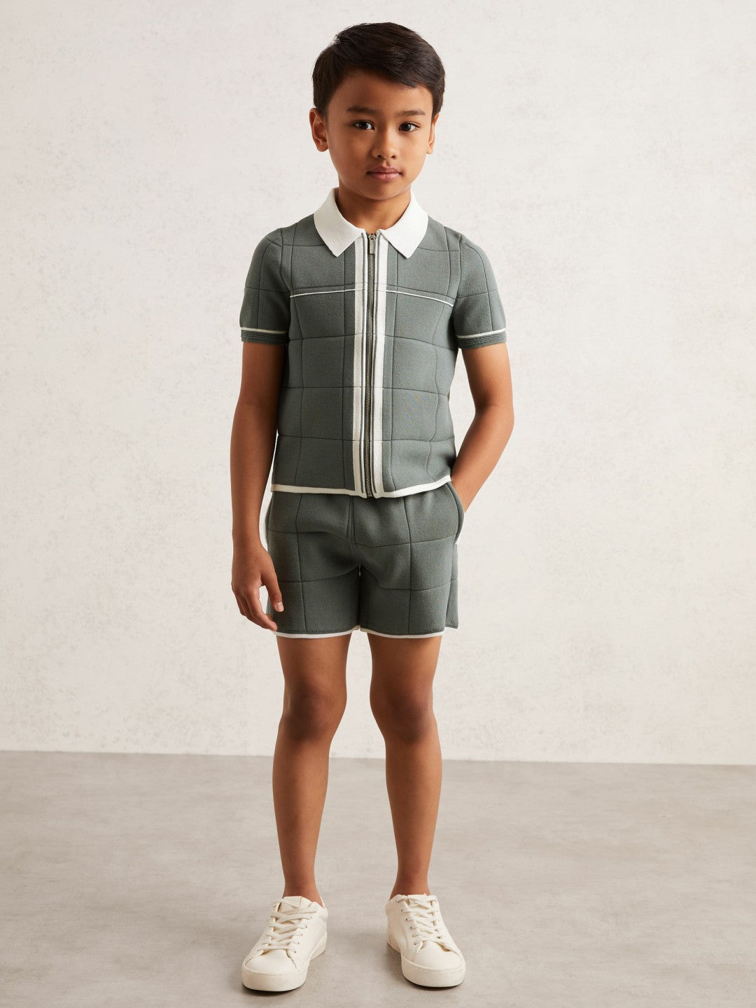 3-9 yrs Tipped Knit Stitch-Detail Shorts Dark Sage Green | Children