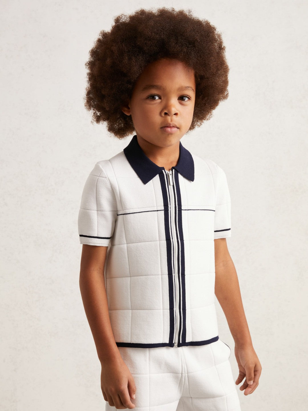 9-13 yrs Tipped Knit Zip-Through Shirt White/Navy | Children