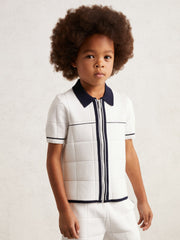 9-13 yrs Tipped Knit Zip-Through Shirt White/Navy | Children