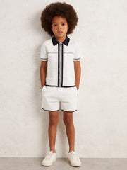 3-9 yrs Tipped Knit Stitch-Detail Shorts White/Navy | Children