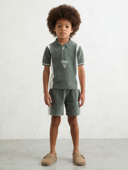 3-9 yrs Chenille Tipped Motor Cars Shorts Dark Sage Green/White | Children