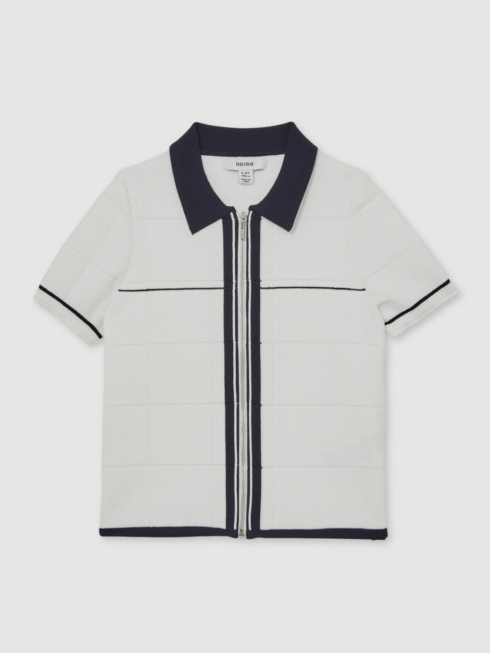 3-9 yrs Tipped Knit Zip-Through Shirt White/Navy | Children