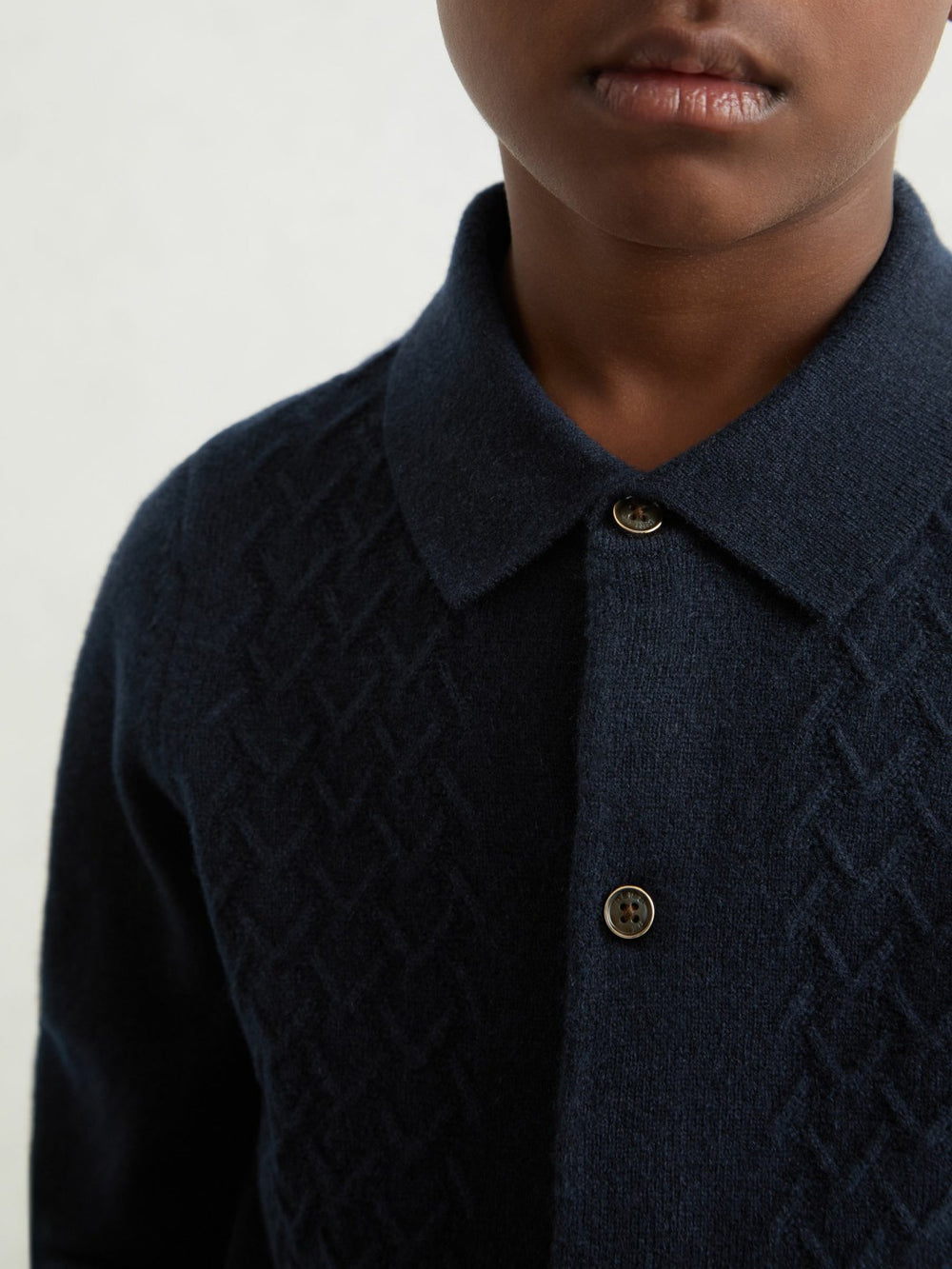 3-9 yrs Wool V-Stitch Button-Through Cardigan Navy Blue | Children