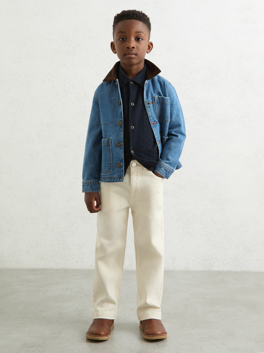 3-9 yrs Wool V-Stitch Button-Through Cardigan Navy Blue | Children