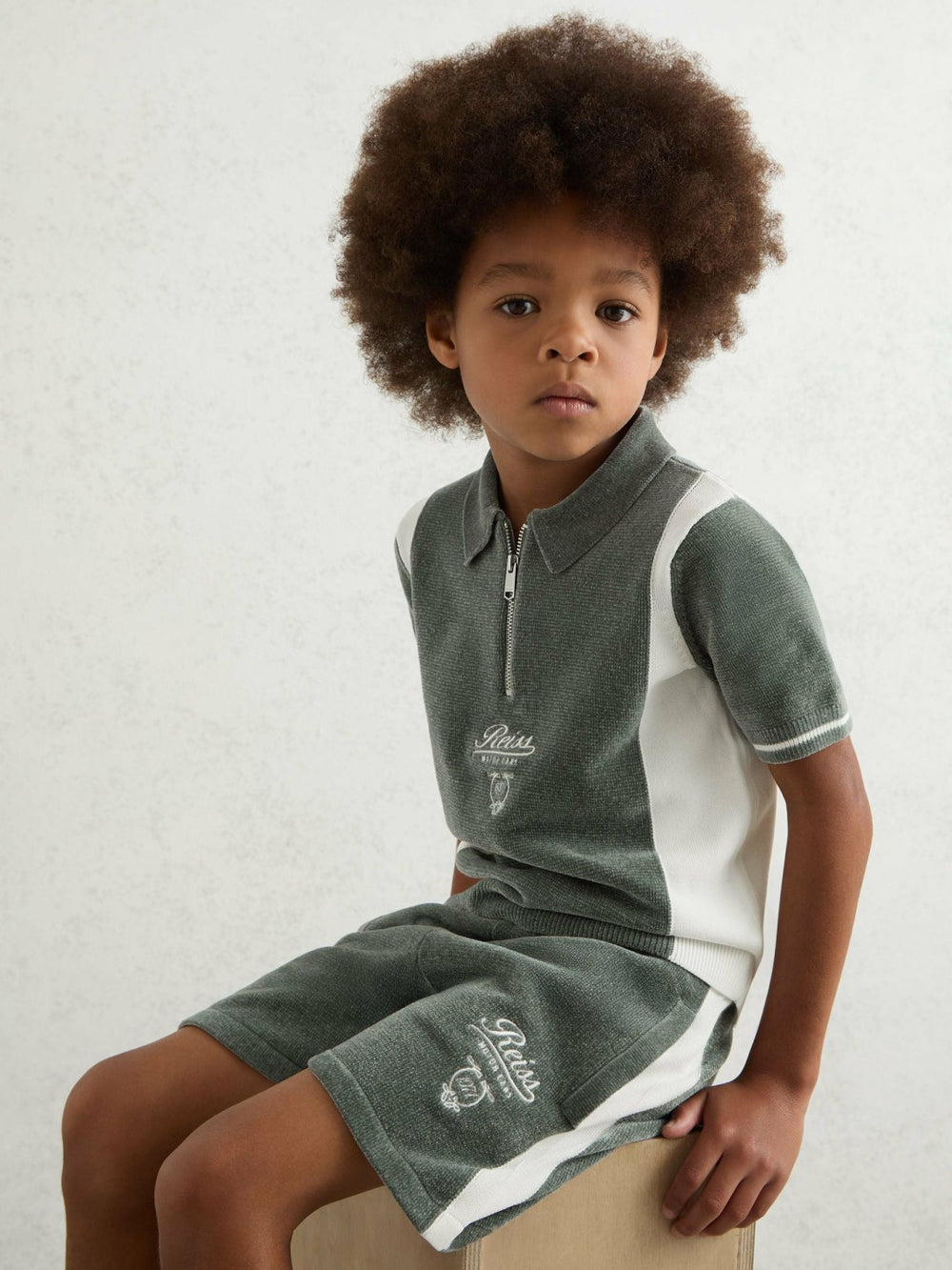9-13 yrs Chenille Tipped Motor Cars Shorts Dark Sage Green/White | Children