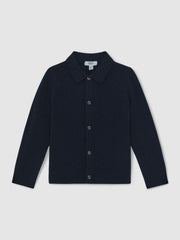 9-13 yrs Wool V-Stitch Button-Through Cardigan Navy Blue | Children