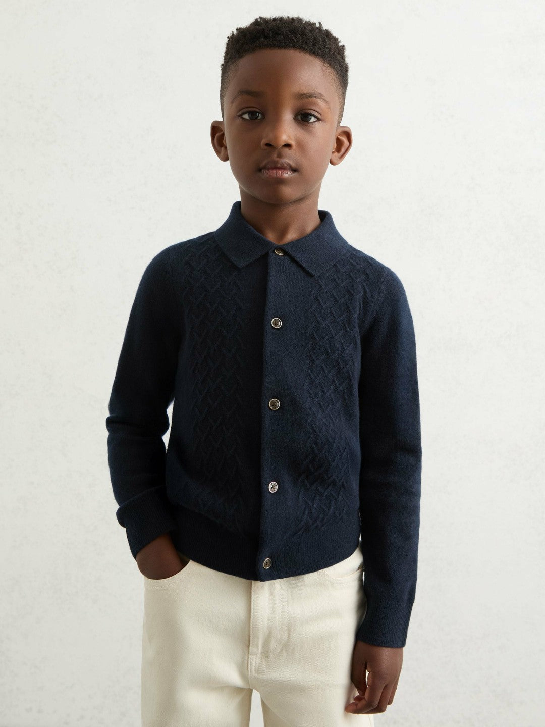 9-13 yrs Wool V-Stitch Button-Through Cardigan Navy Blue | Children