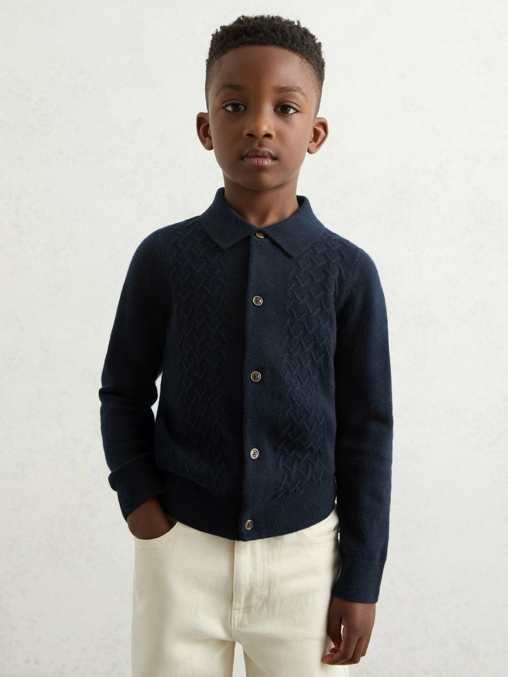 9-13 yrs Wool V-Stitch Button-Through Cardigan Navy Blue | Children