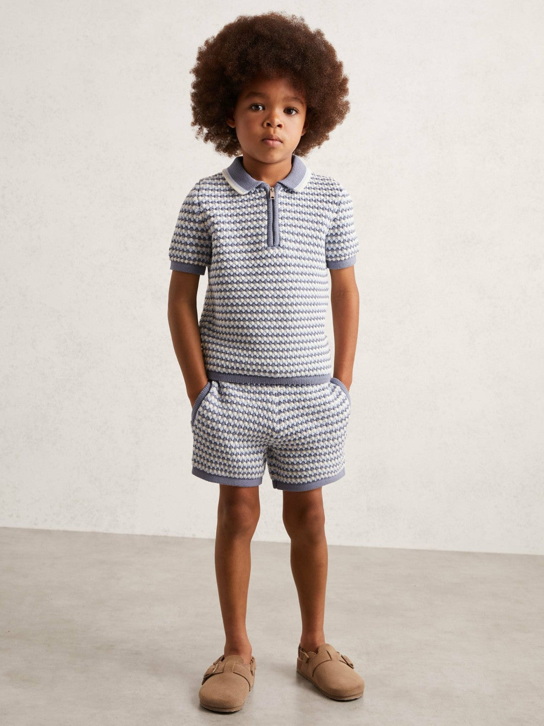 3-9 yrs Knitted Stripe Half-Zip Polo Shirt Blue/White | Children