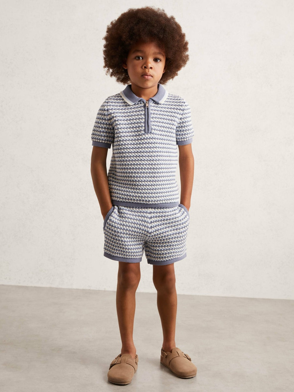 3-9 yrs Knitted Stripe Half-Zip Polo Shirt Blue/White | Children