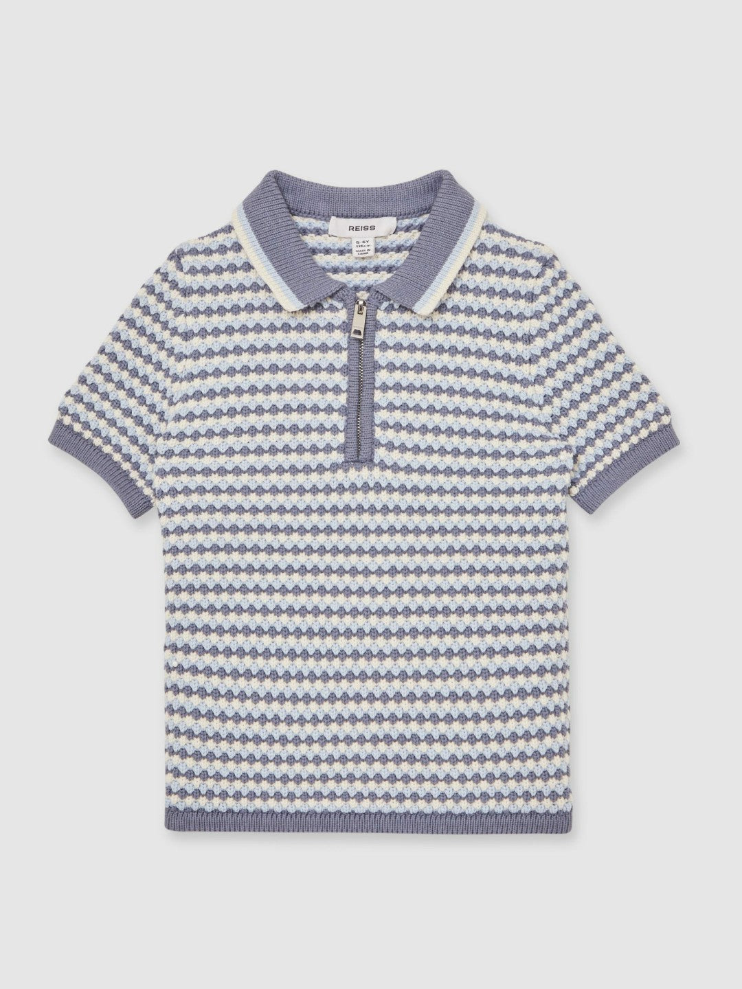 3-9 yrs Knitted Stripe Half-Zip Polo Shirt Blue/White | Children