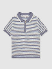 3-9 yrs Knitted Stripe Half-Zip Polo Shirt Blue/White | Children