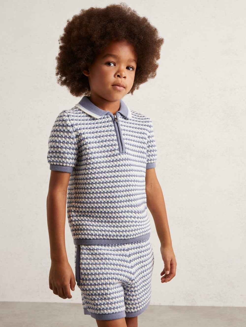 3-9 yrs Knitted Stripe Half-Zip Polo Shirt Blue/White | Children