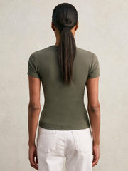 Stretch Cotton V-Neck T-Shirt Khaki Green | Womens