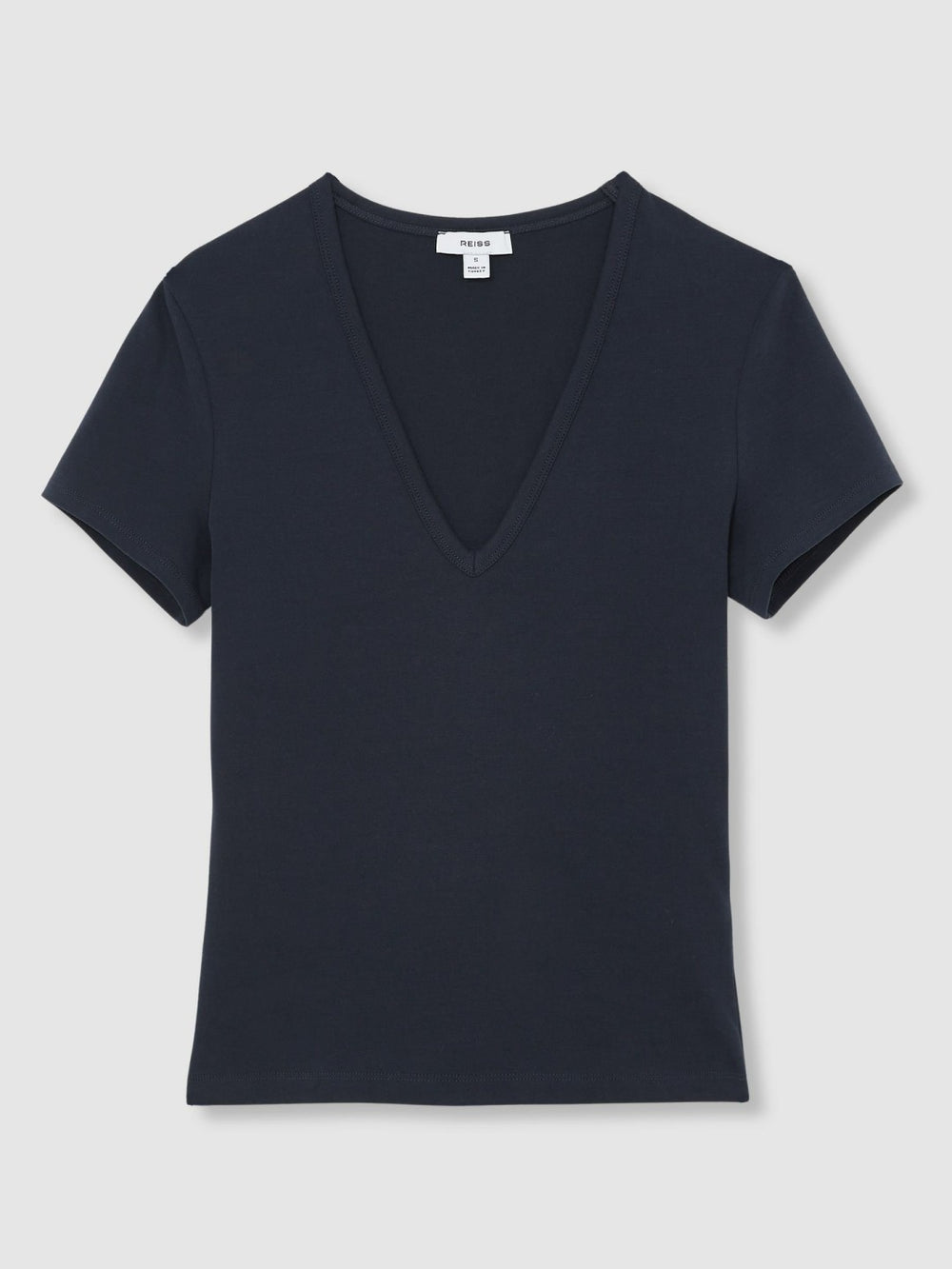 Stretch Cotton V-Neck T-Shirt Navy | Womens