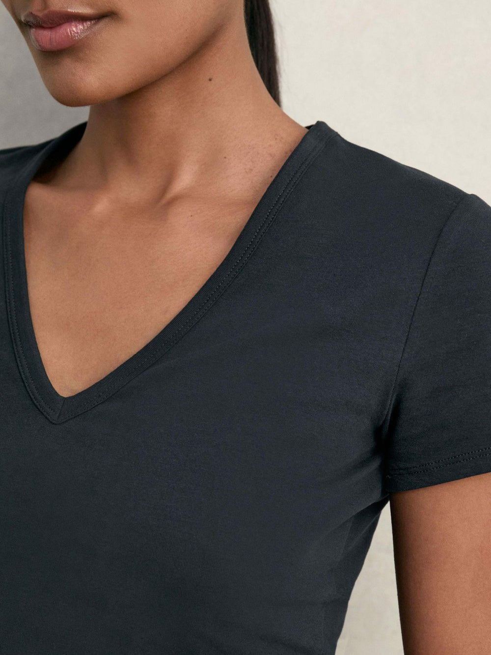 Stretch Cotton V-Neck T-Shirt Navy | Womens