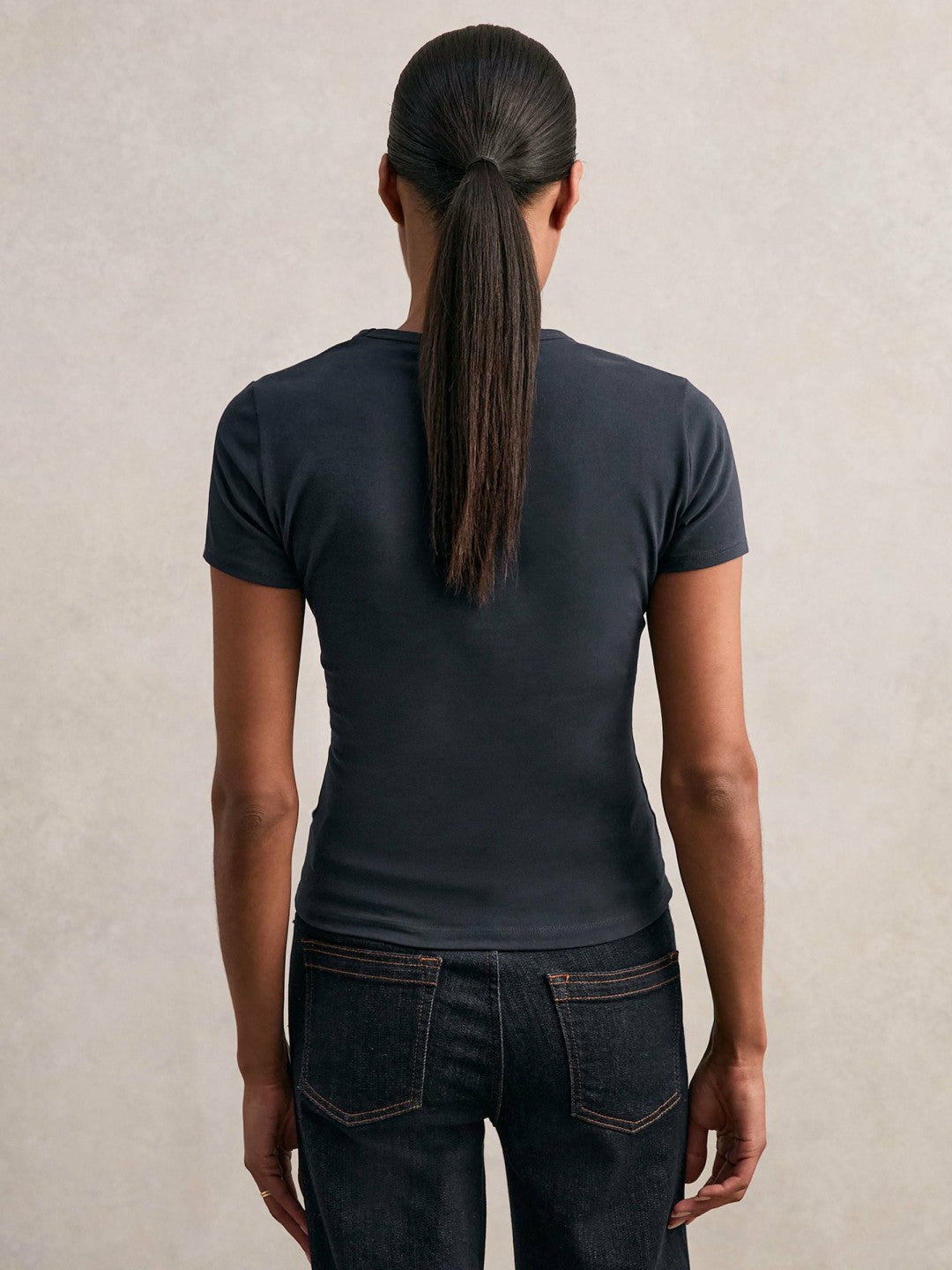 Stretch Cotton V-Neck T-Shirt Navy | Womens