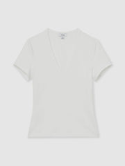 Stretch Cotton V-Neck T-Shirt White | Womens