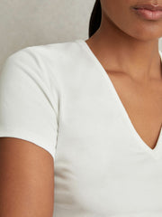 Stretch Cotton V-Neck T-Shirt White | Womens