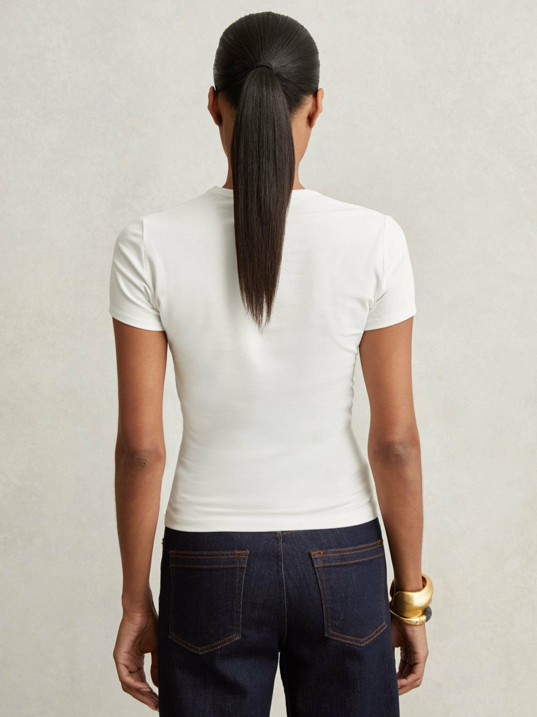 Stretch Cotton V-Neck T-Shirt White | Womens