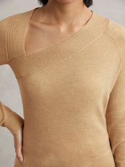 Wool-Blend Asymmetric Knit Top Camel | Womens