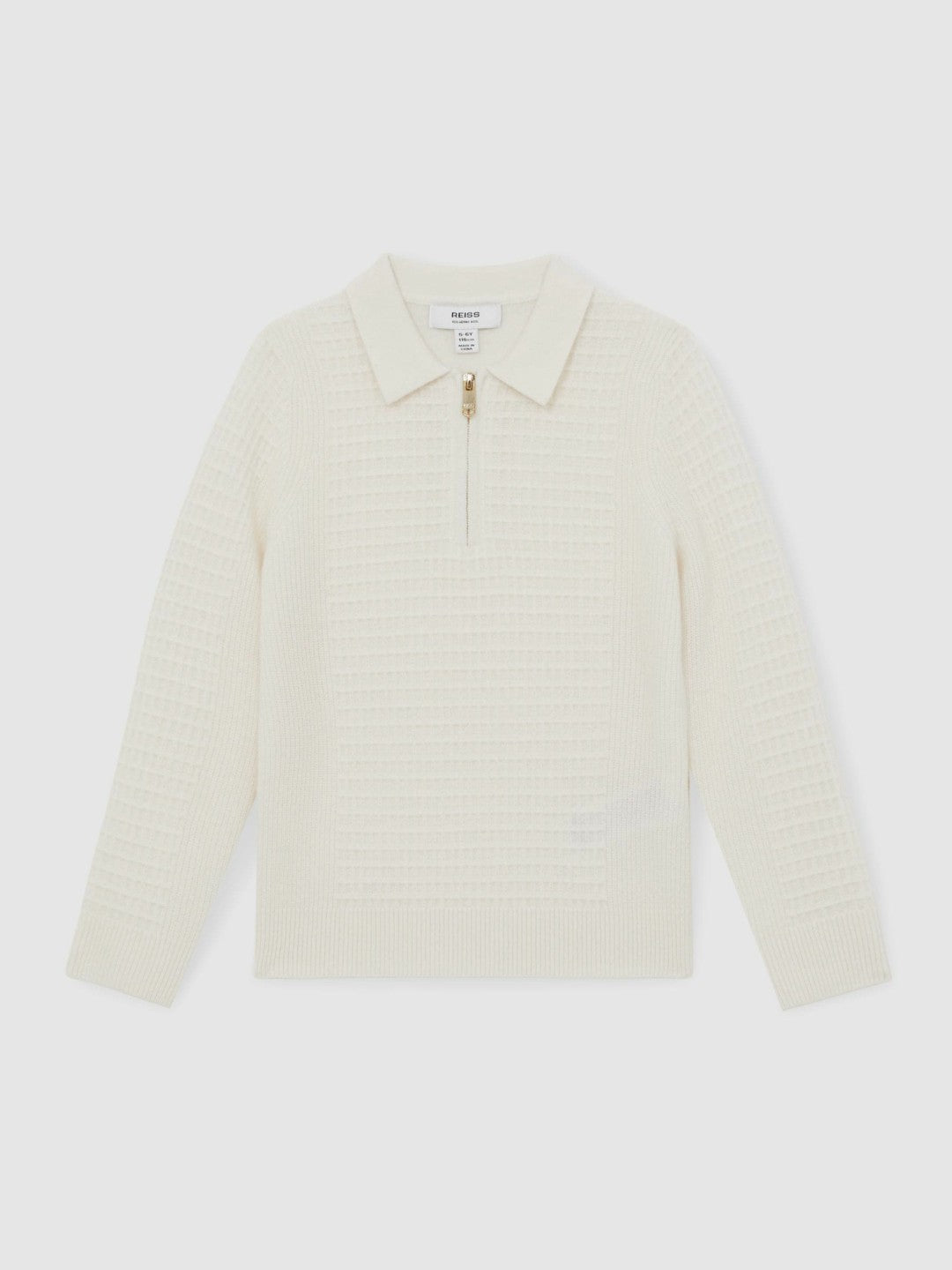 13-14 yrs Wool Waffle-Knit Half-Zip Polo Shirt Off White | Children