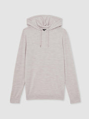 Merino Wool Drawstring Hoodie Wicker Brown Melange | Mens