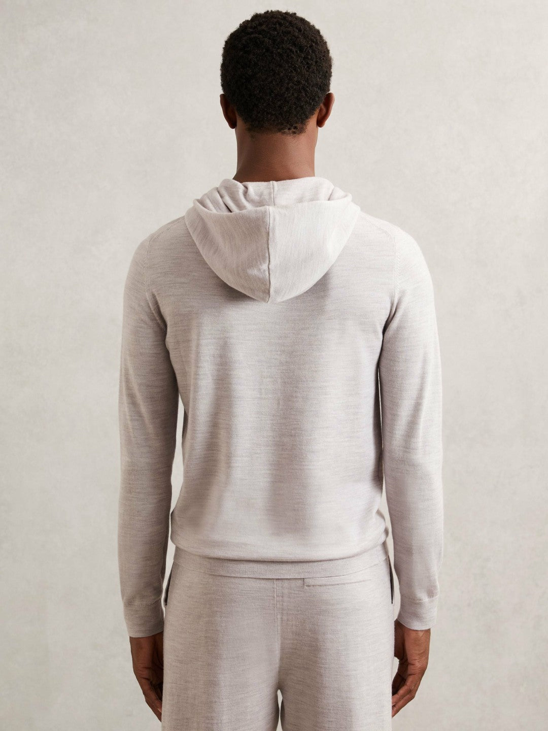 Merino Wool Drawstring Hoodie Wicker Brown Melange | Mens