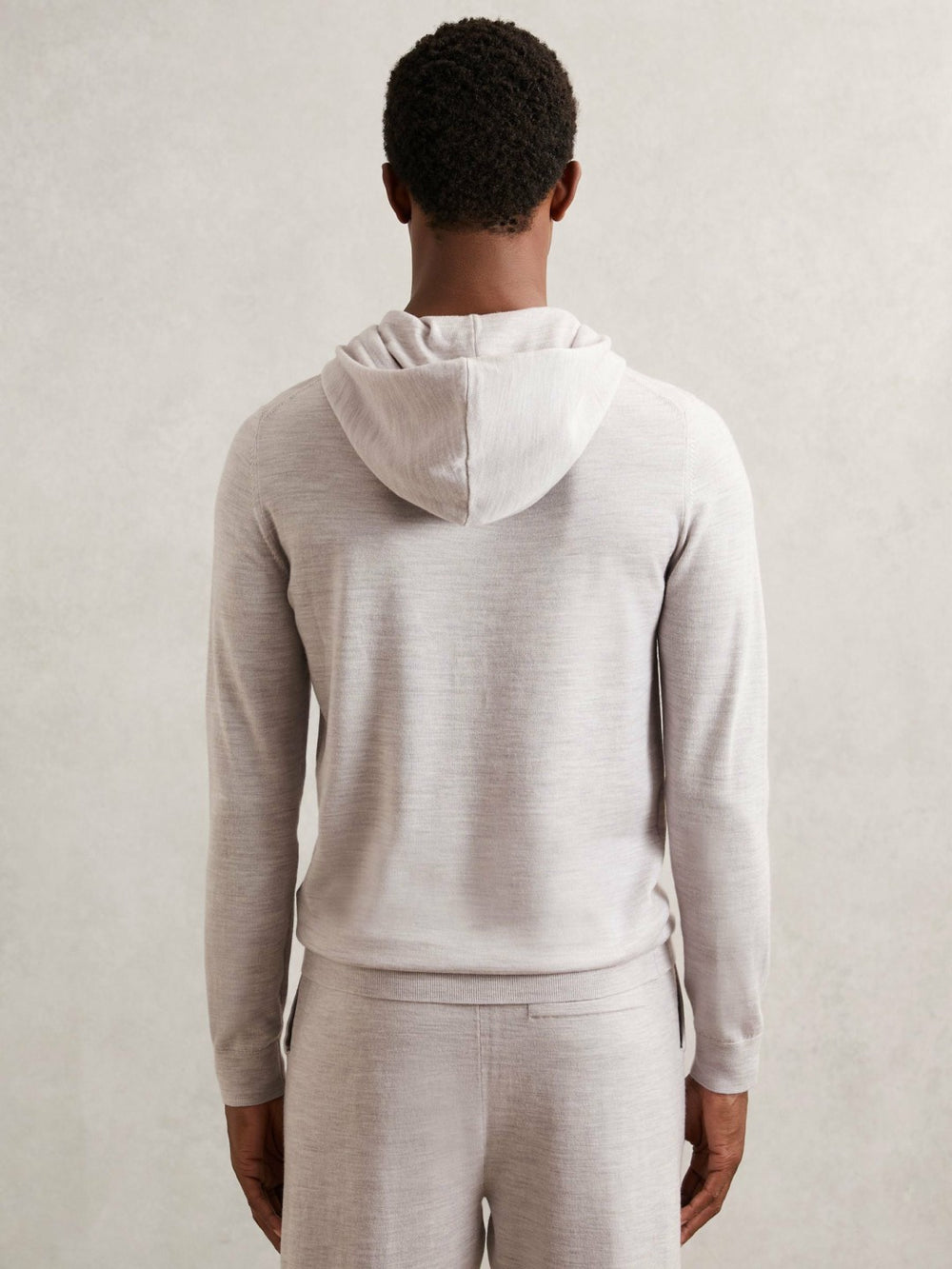 Merino Wool Drawstring Hoodie Wicker Brown Melange | Mens