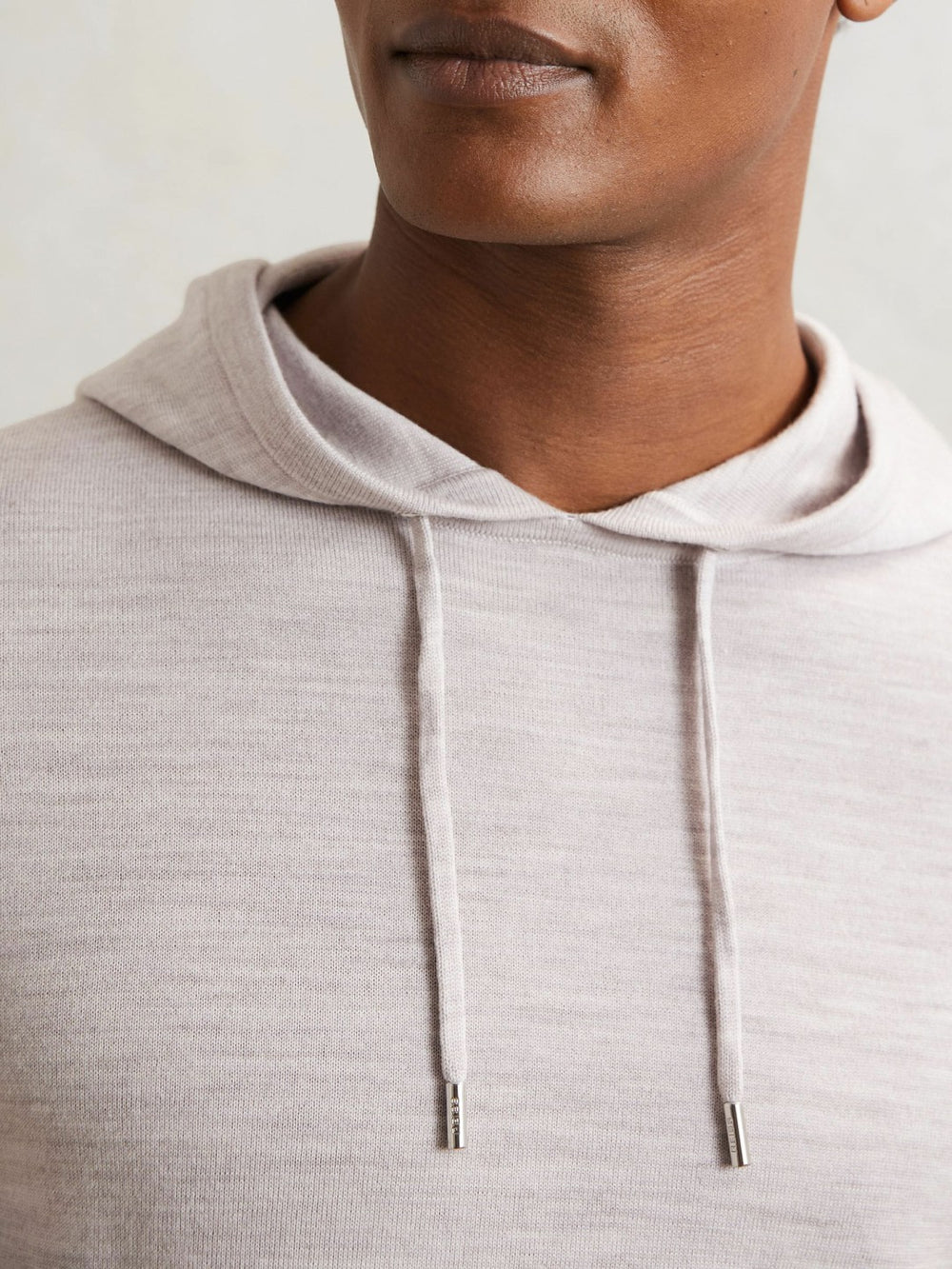 Merino Wool Drawstring Hoodie Wicker Brown Melange | Mens