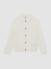 13-14 yrs Wool V-Stitch Button-Through Cardigan Off White | Children