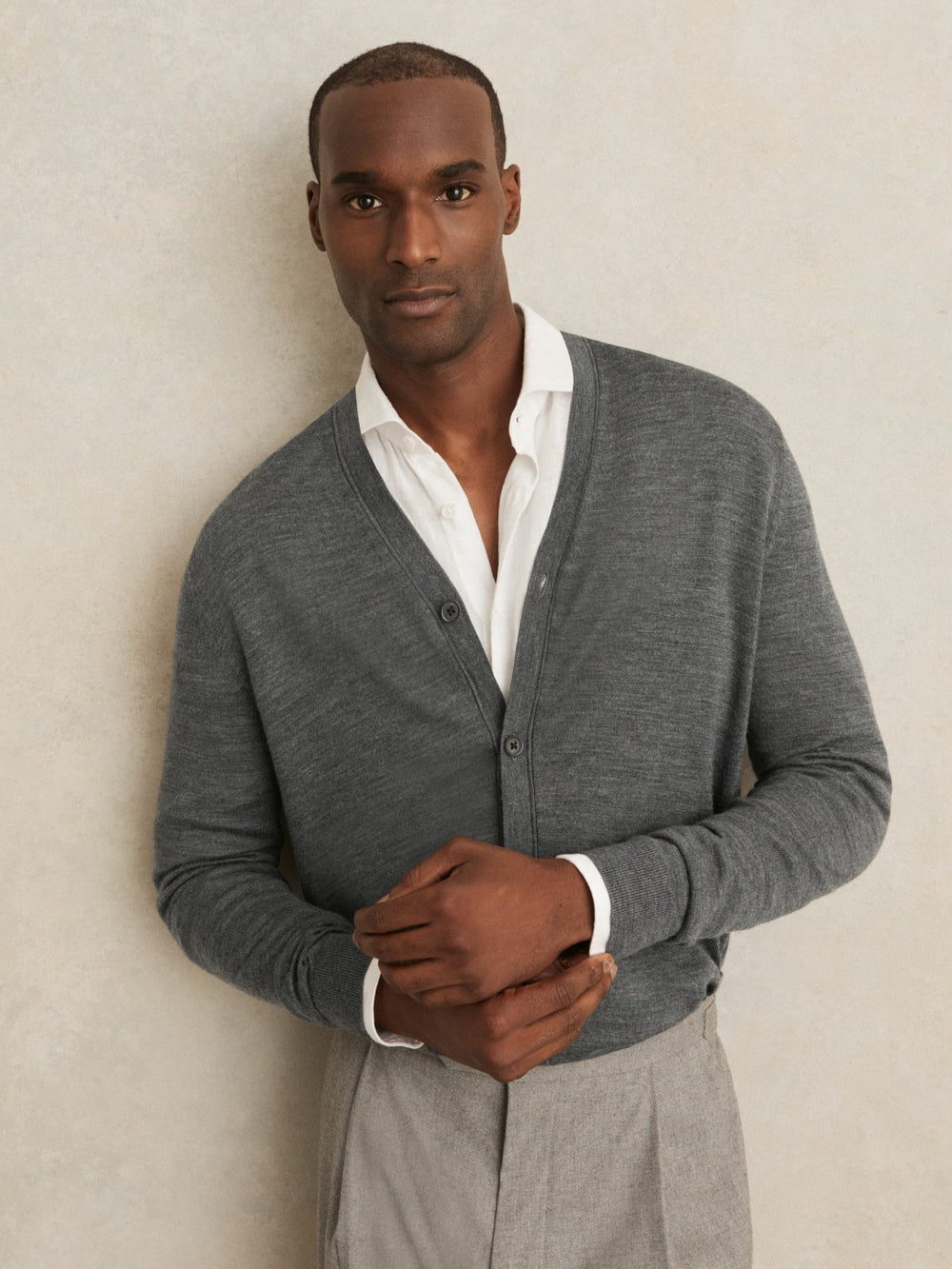 Merino Wool Button-Through Cardigan Derby Grey Melange | Mens