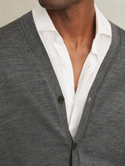 Merino Wool Button-Through Cardigan Derby Grey Melange | Mens