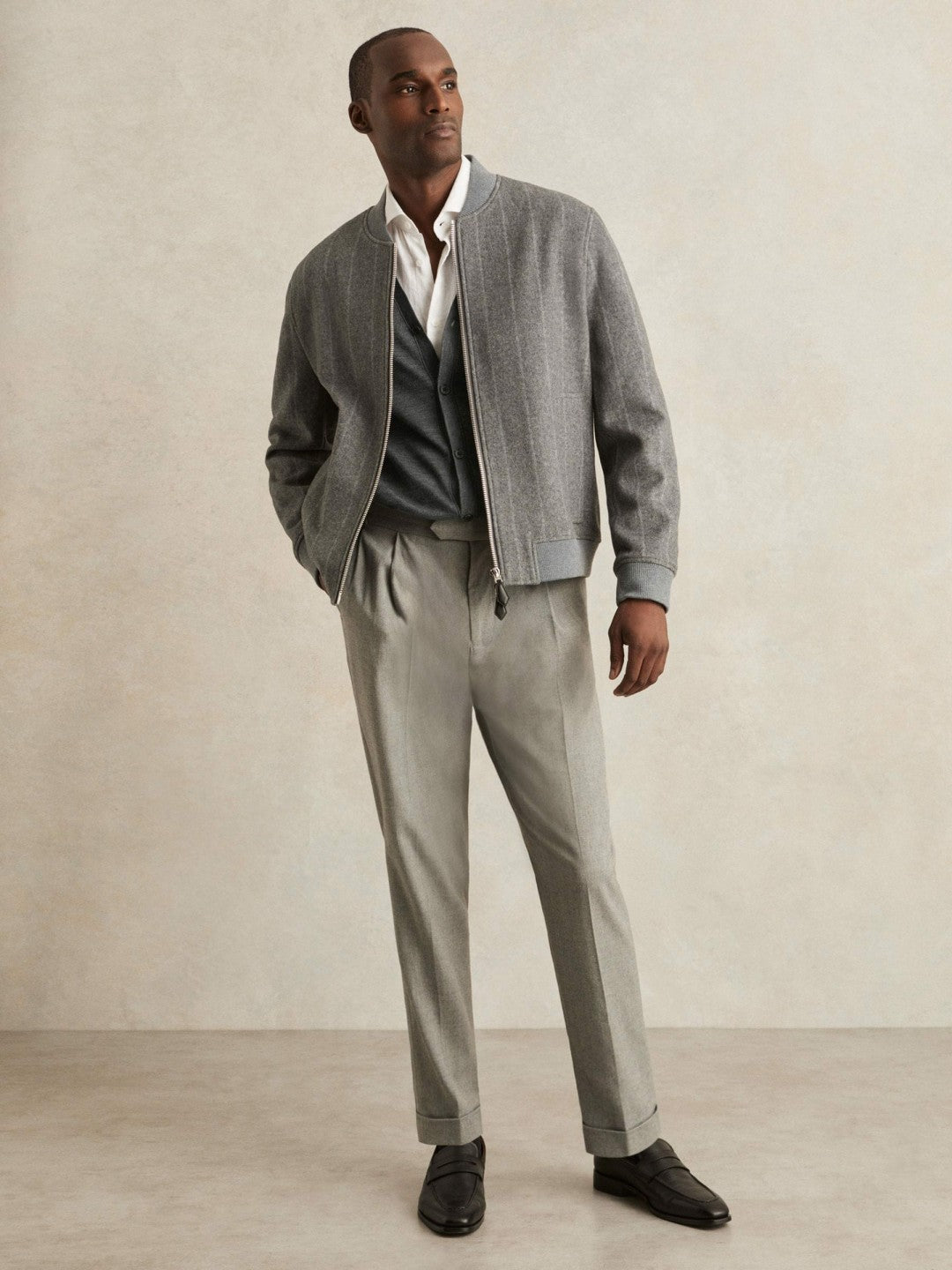 Merino Wool Button-Through Cardigan Derby Grey Melange | Mens