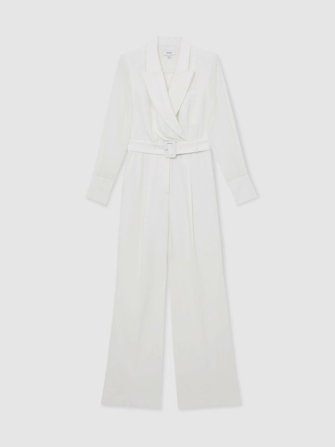 Sheer-Sleeve Wide-Leg Tuxedo Jumpsuit Ivory | Womens