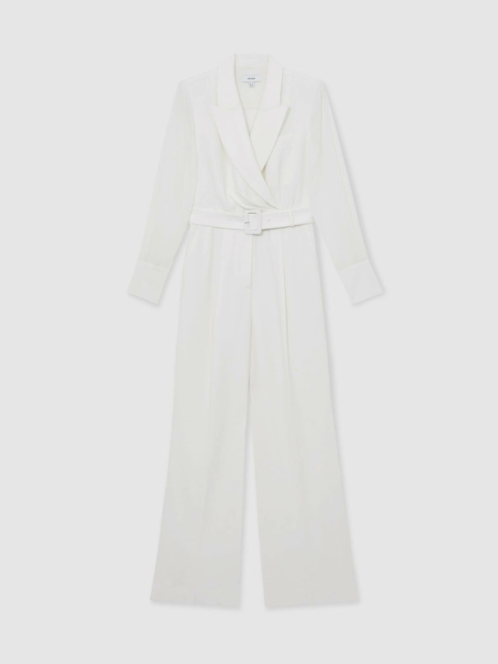 Sheer-Sleeve Wide-Leg Tuxedo Jumpsuit Ivory | Womens