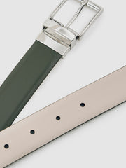 Reversible Leather Belt Forest Green/Off White | Mens